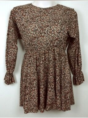 Zara Size S Abstract Floral Print Dress  Smoked Cuff Casual